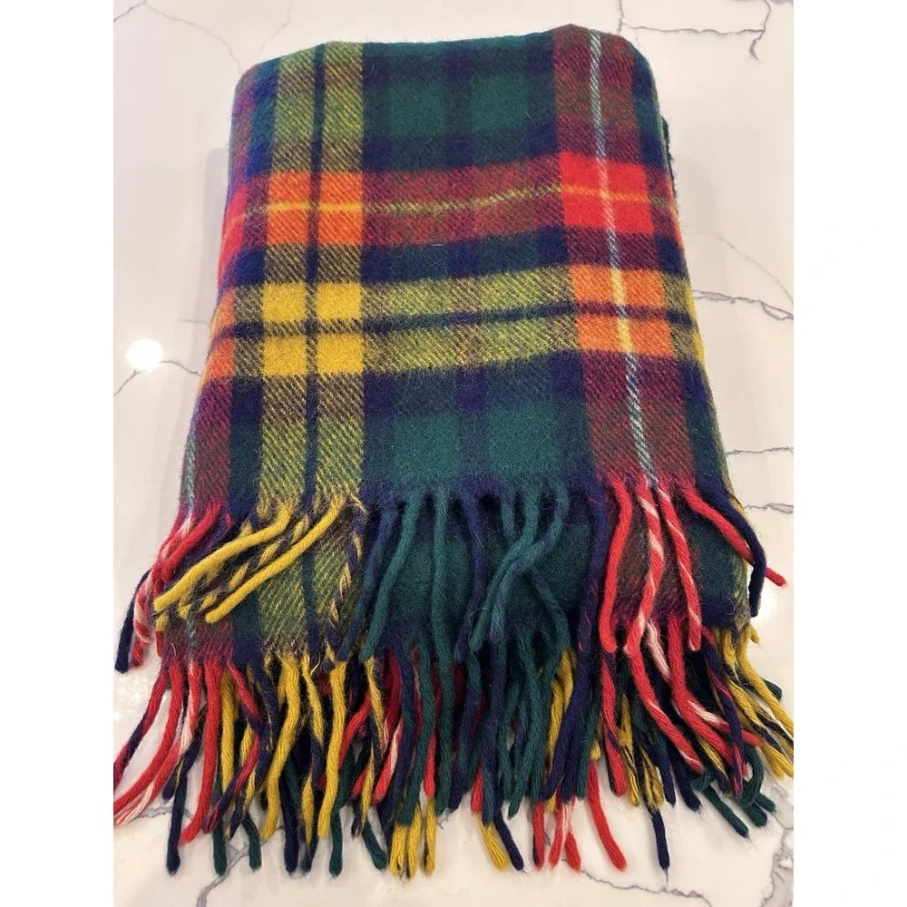 Vintage Horner 52x70 Wool Plaid Throw Blanket, Fringed Rectangular, Multicolor